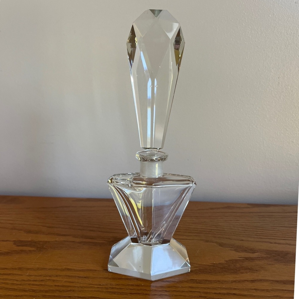 Vintage‎ Crystal Glass Perfume Bottle 9" Made in Czechoslovakia READ